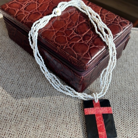 Women’s Beaded Necklace with Red Cross Pendant‎ - Picture 1 of 4